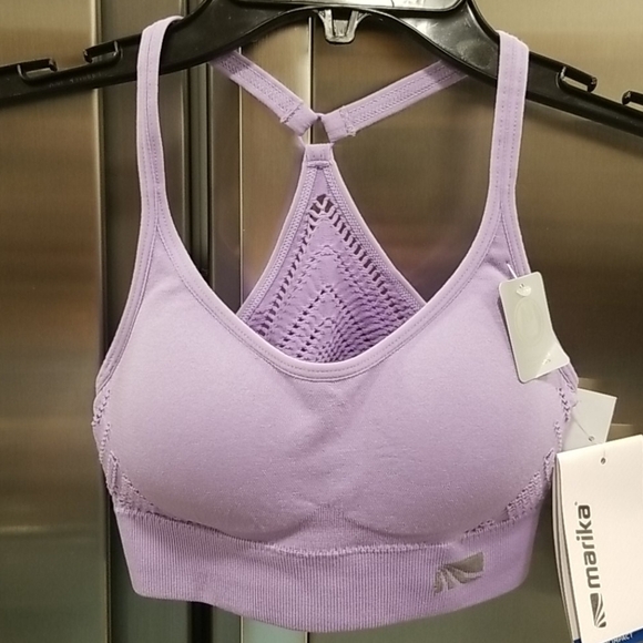 💕MARIKA💕 Seamless Mesh Back Sports Bra ~ Violet XS NWT - Picture 8 of 13